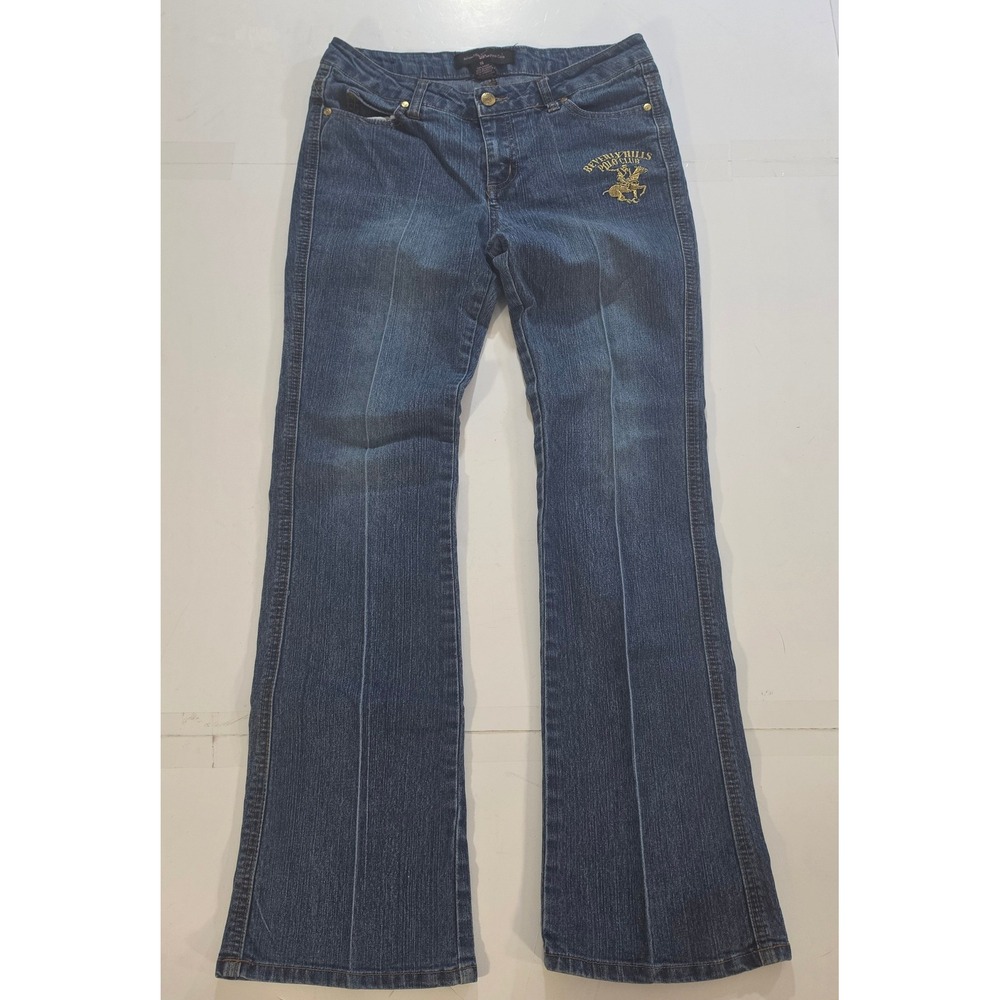 Beverly Hills Polo Club Womens Bootcut Jeans Blue Embroidered Logo Size 16